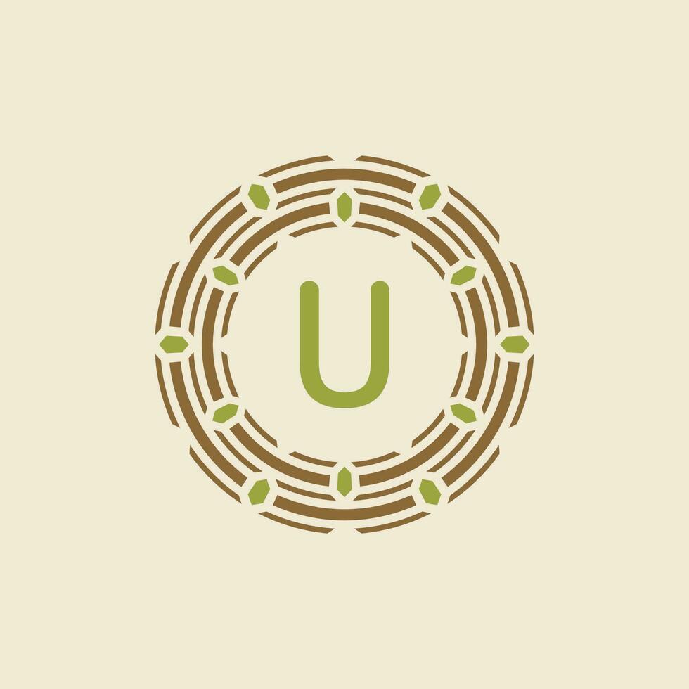 Initial letter U ornamental border circle frame logo vector