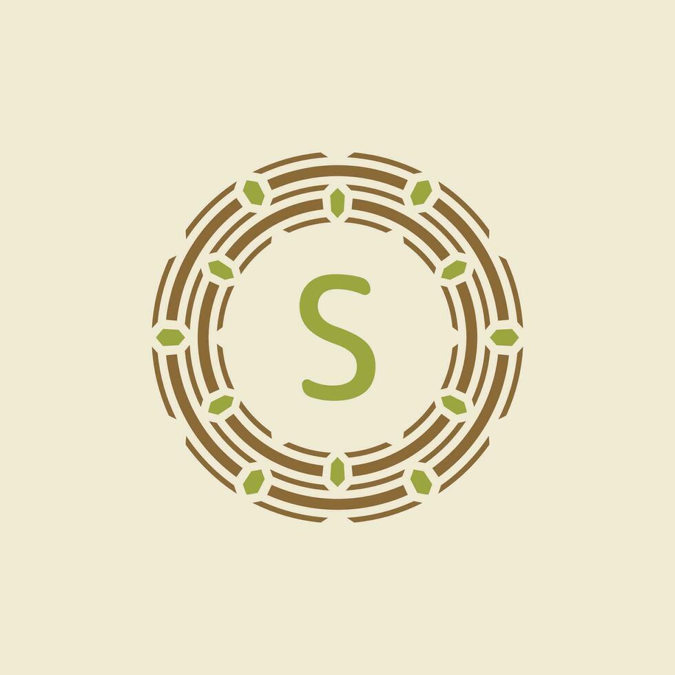 Initial letter S ornamental border circle frame logo vector