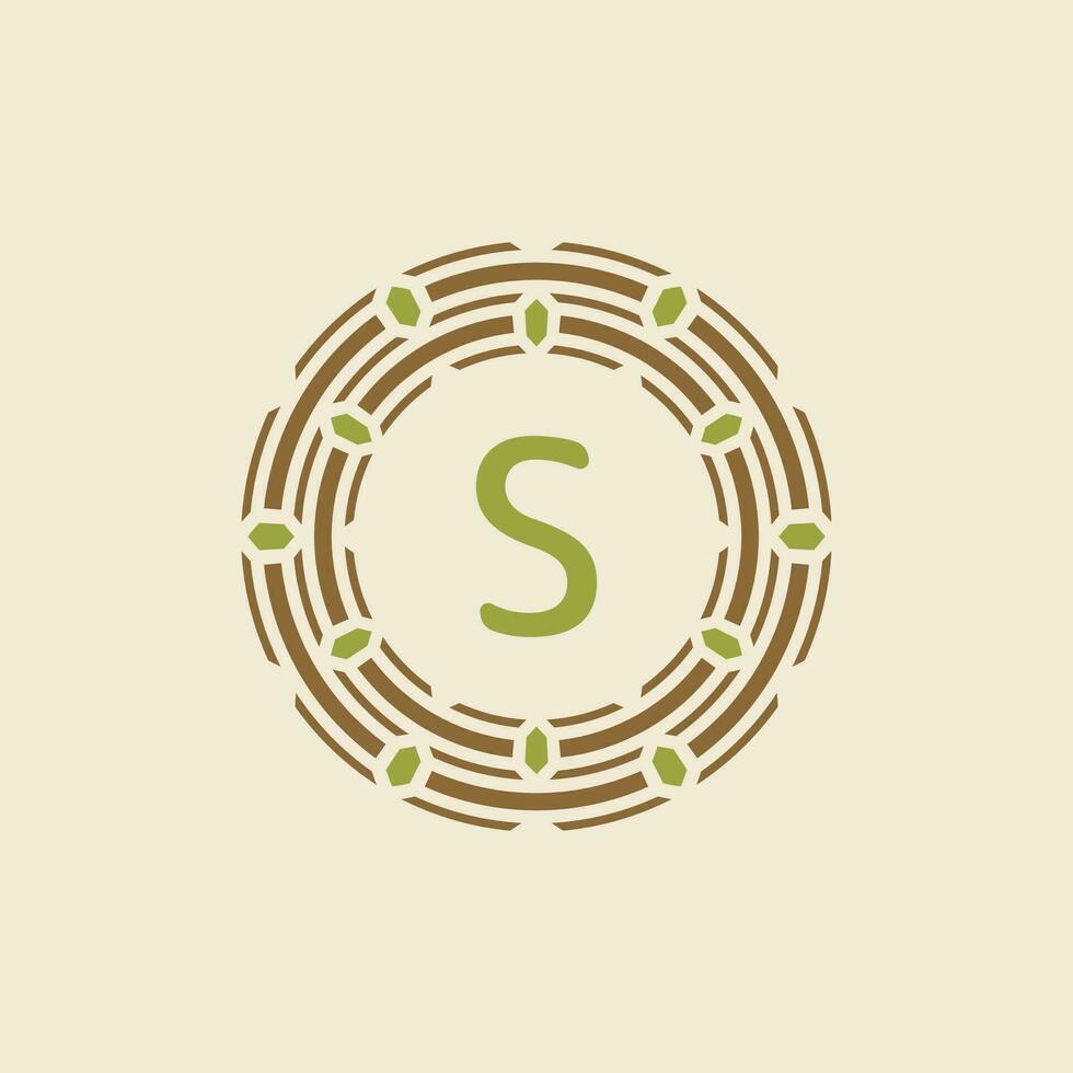 Initial letter S ornamental border circle frame logo vector