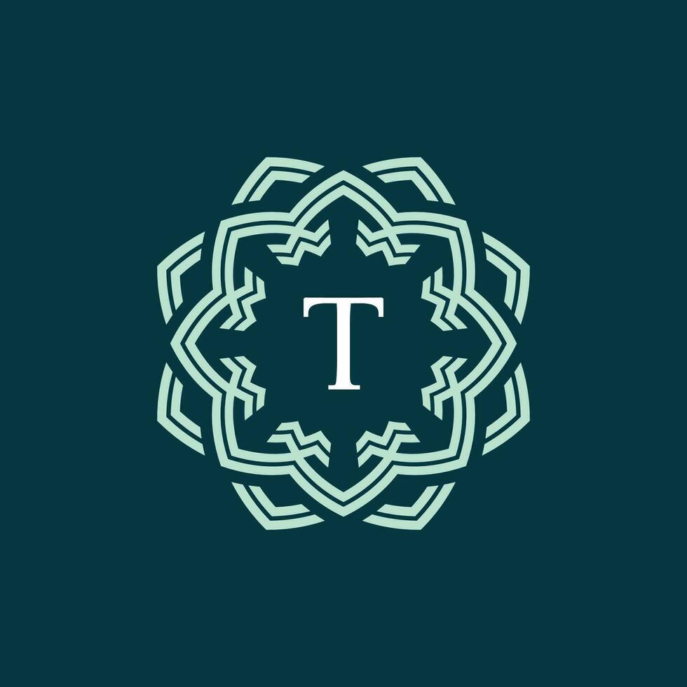 Initial letter T ornamental border circle frame logo vector