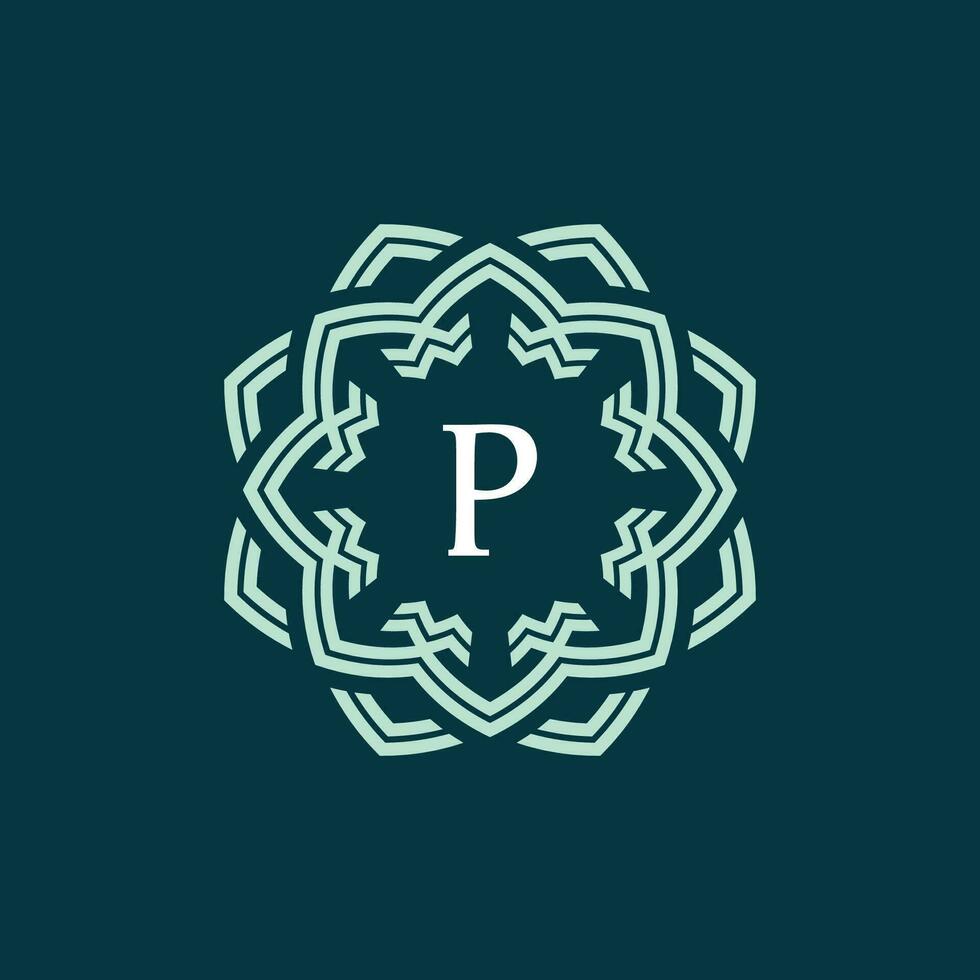 Initial letter P ornamental border circle frame logo vector