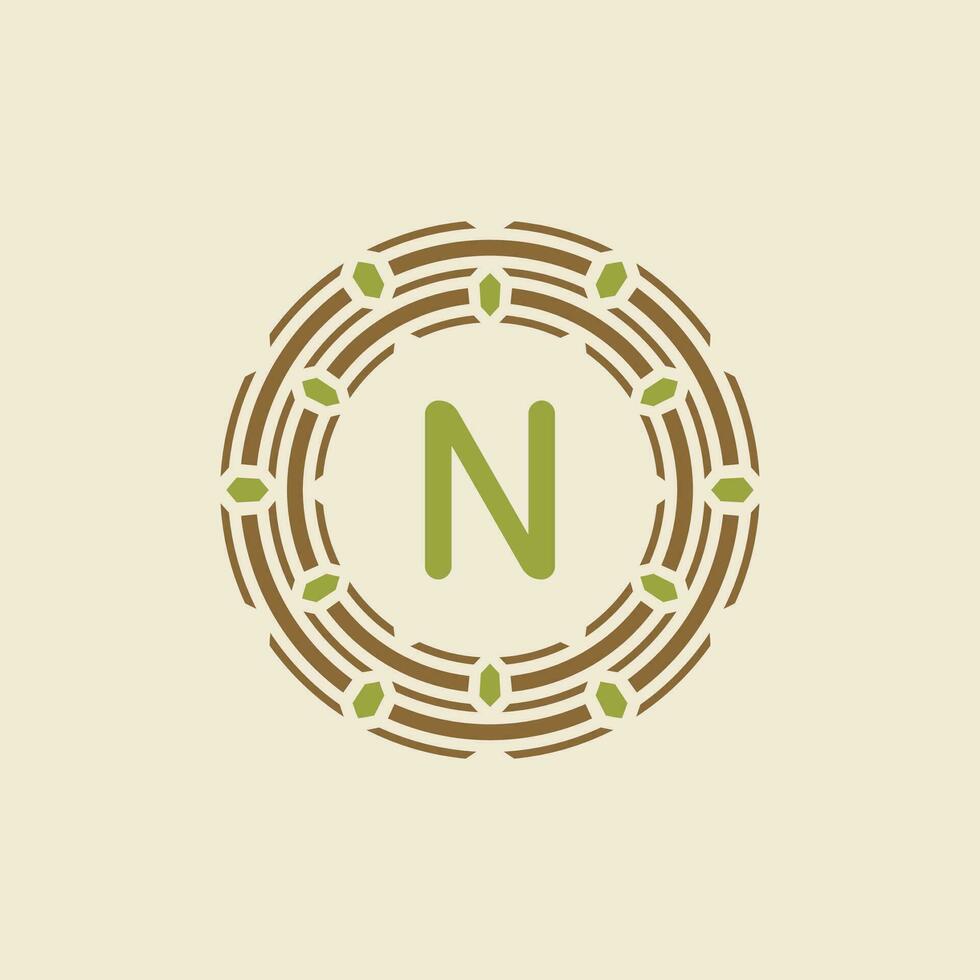 inicial letra norte ornamental frontera circulo marco logo vector