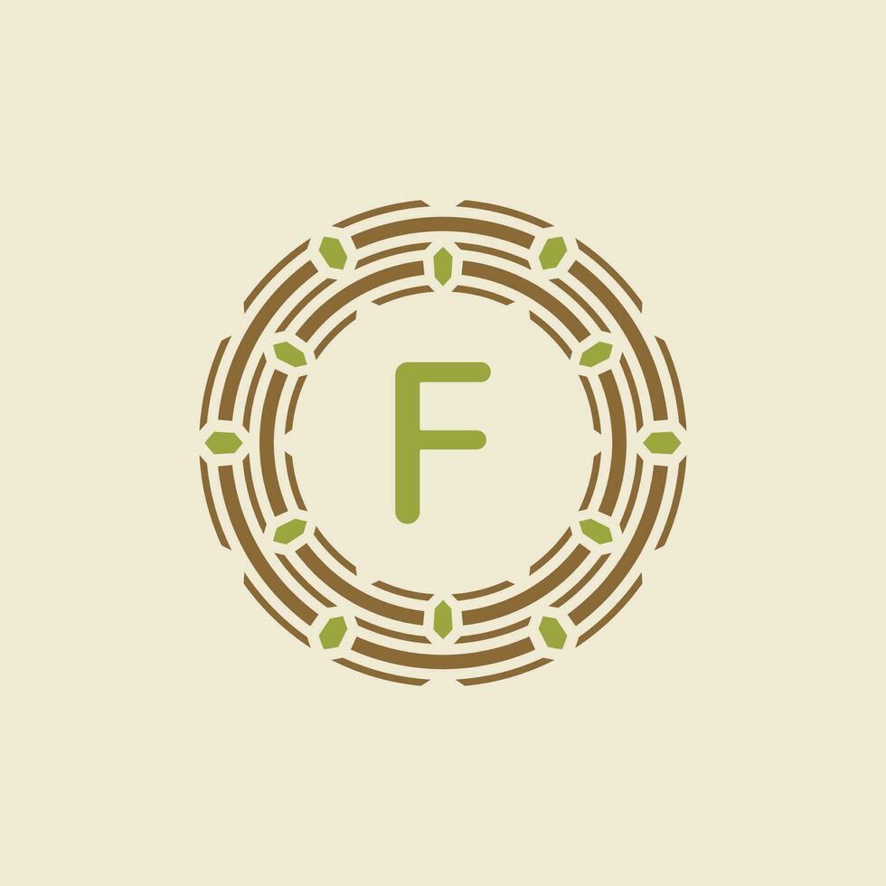 Initial letter F ornamental border circle frame logo vector