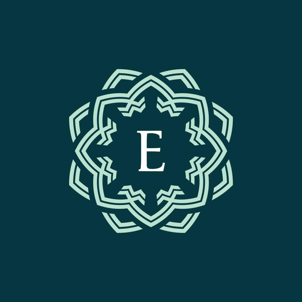 Initial letter E ornamental border circle frame logo vector
