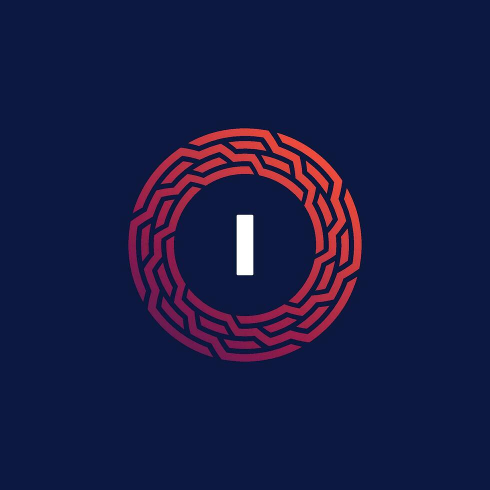 Modern tech circle emblem letter I frame logo vector