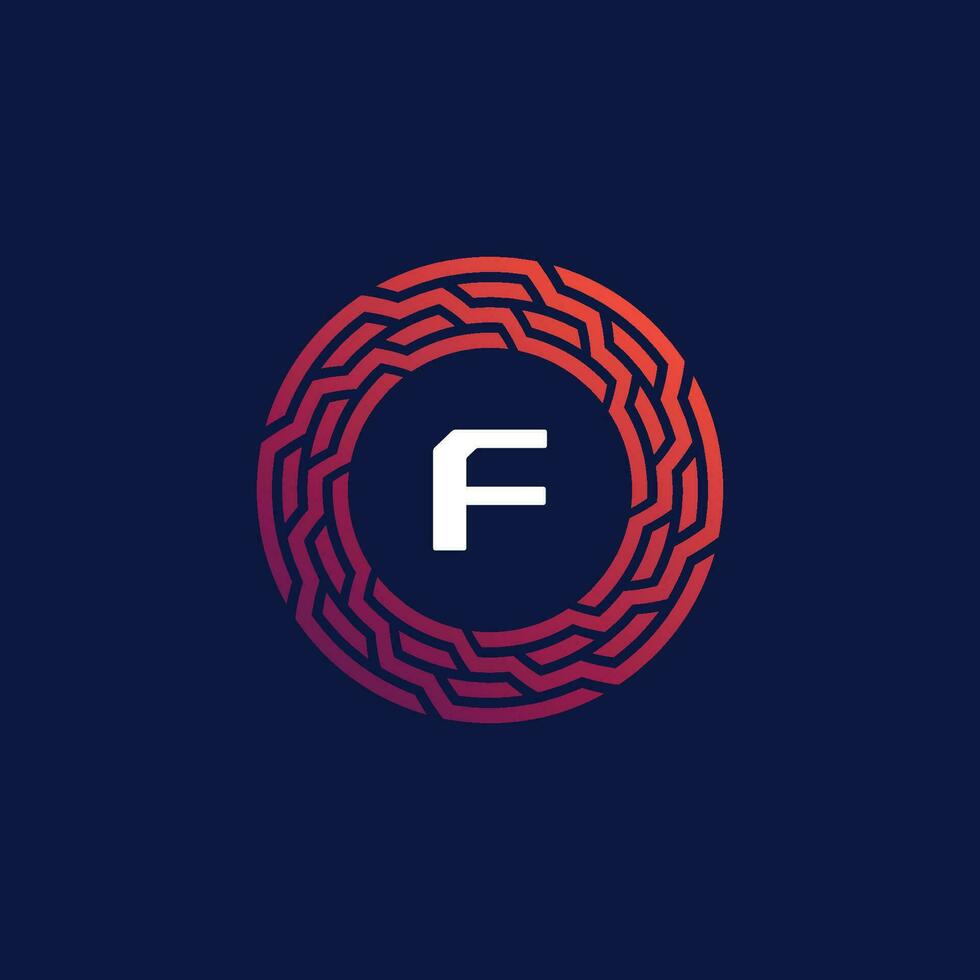 Modern tech circle emblem letter F frame logo vector