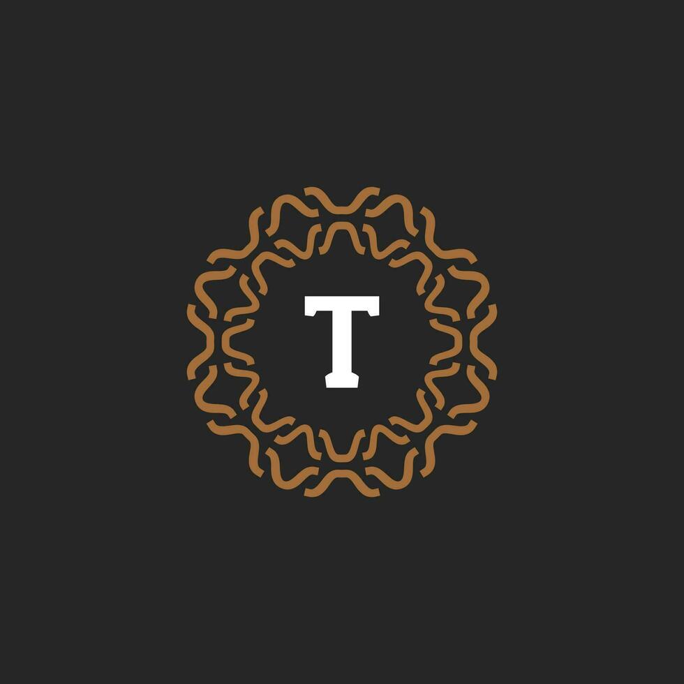 Initial letter T ornamental border circle frame logo vector