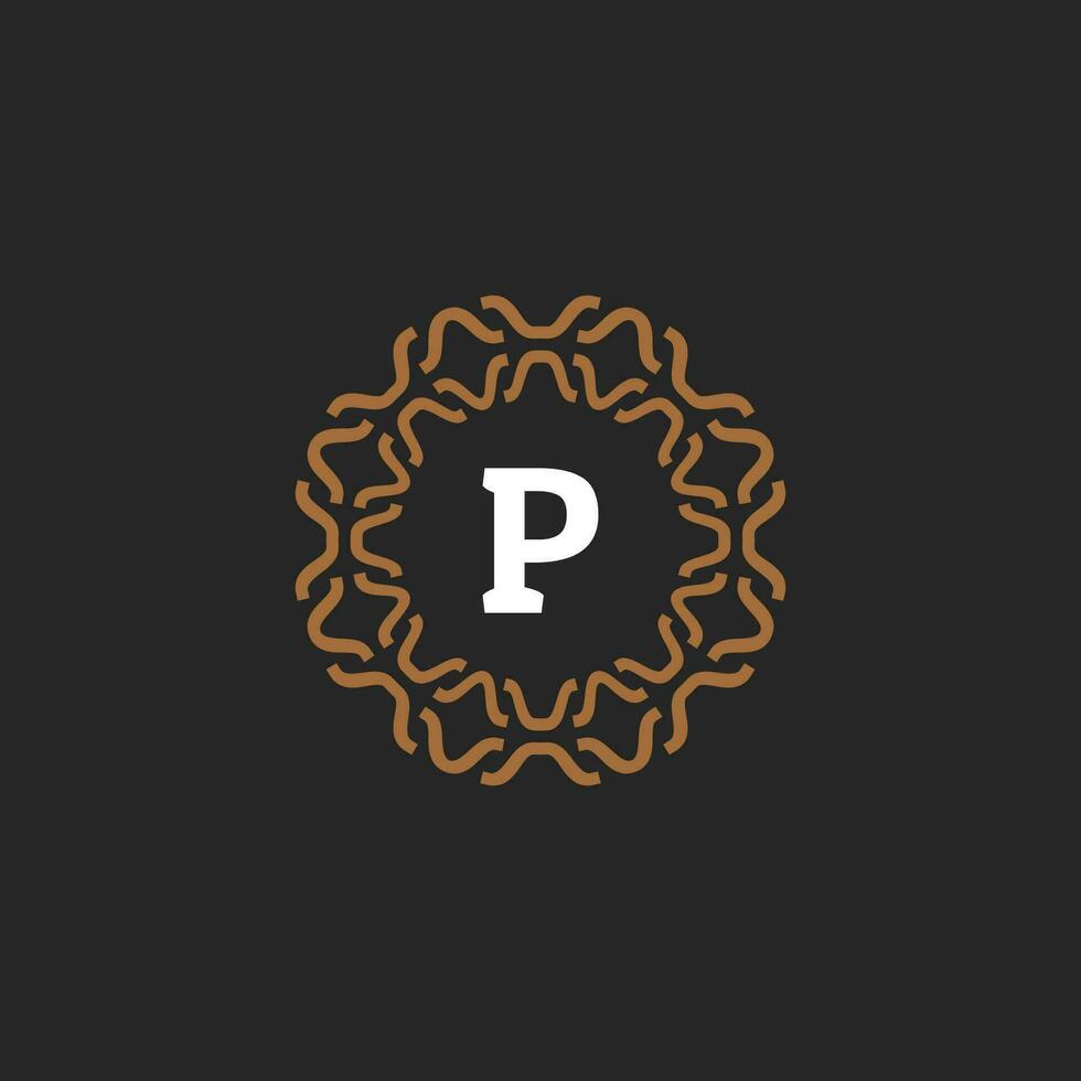 Initial letter P ornamental border circle frame logo vector