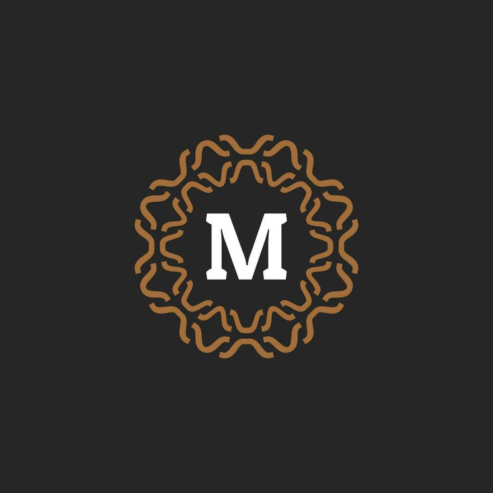 Initial letter M ornamental border circle frame logo vector
