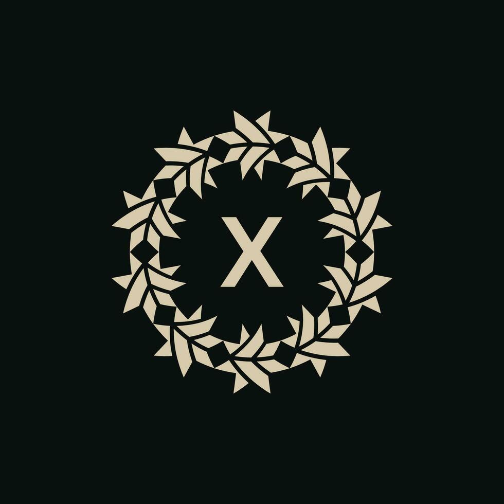 Initial letter X ornamental border circle frame logo vector