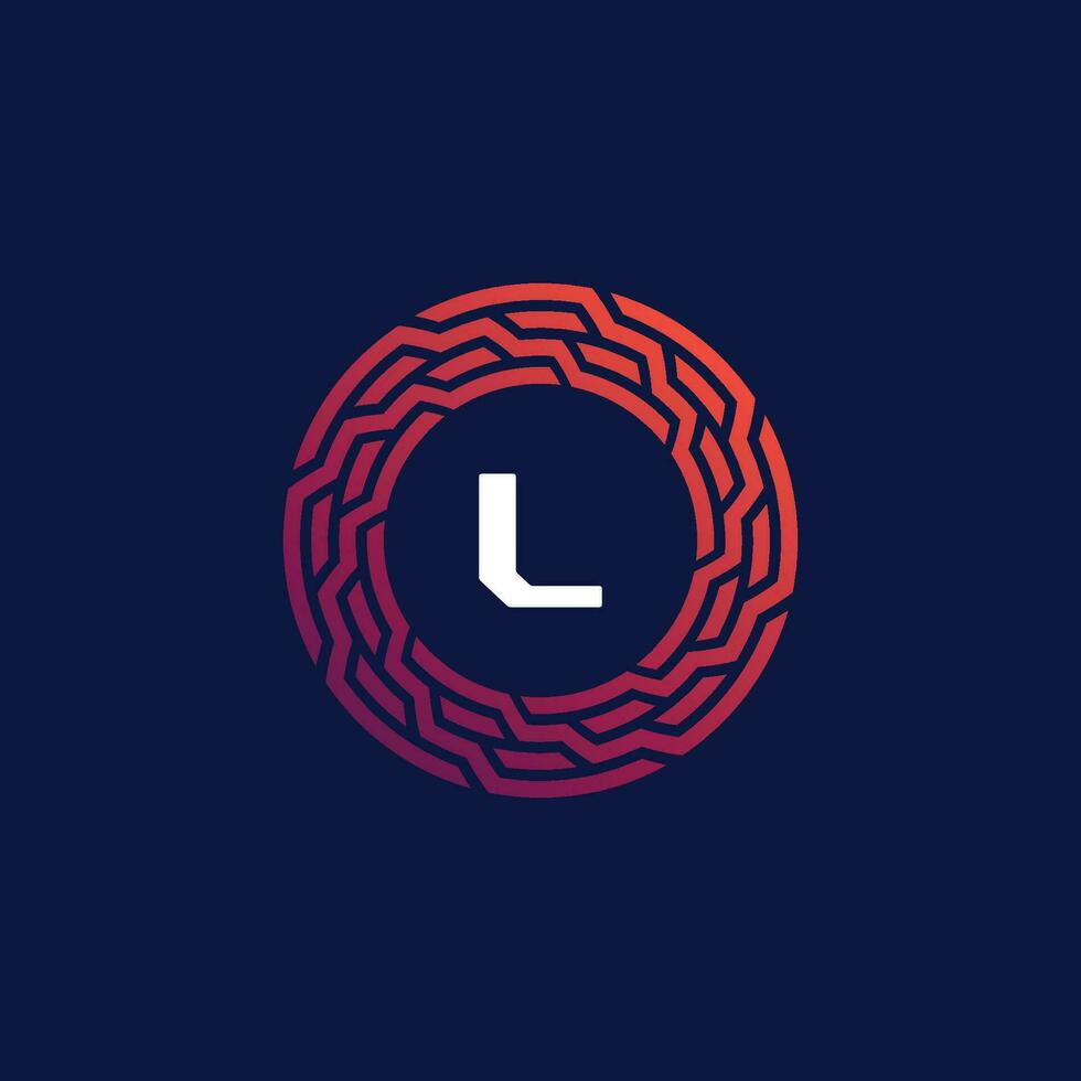 Modern tech circle emblem letter L frame logo vector
