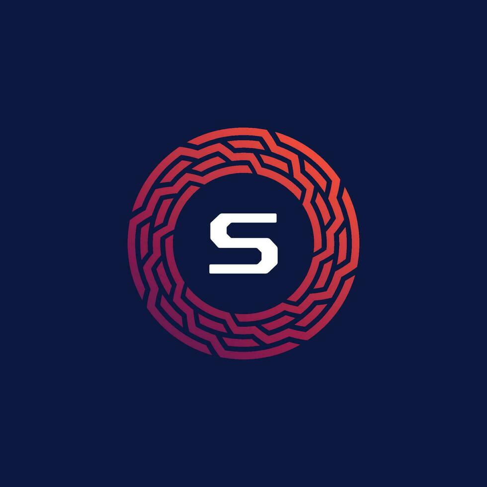 Modern tech circle emblem letter S frame logo vector