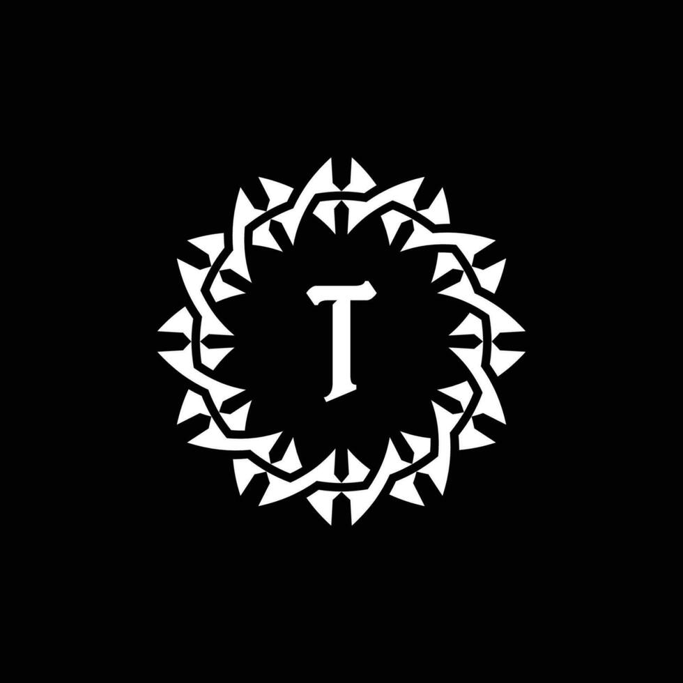 Initial letter T ornamental border circle frame logo vector