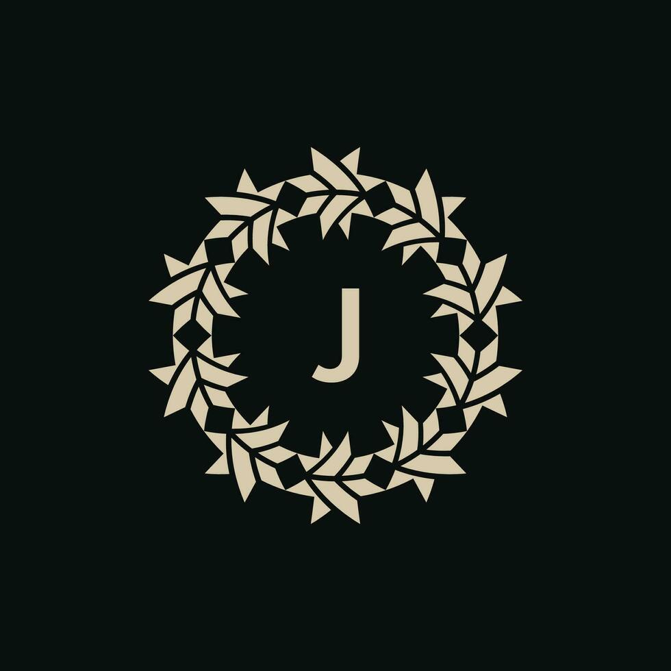 Initial letter J ornamental border circle frame logo vector