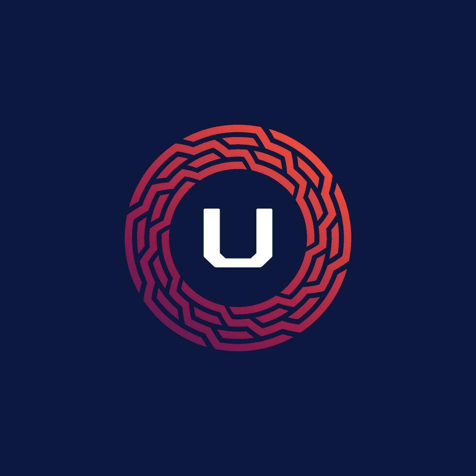 Modern tech circle emblem letter U frame logo vector