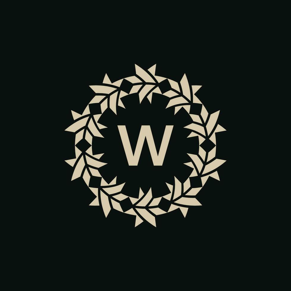 inicial letra w ornamental frontera circulo marco logo vector