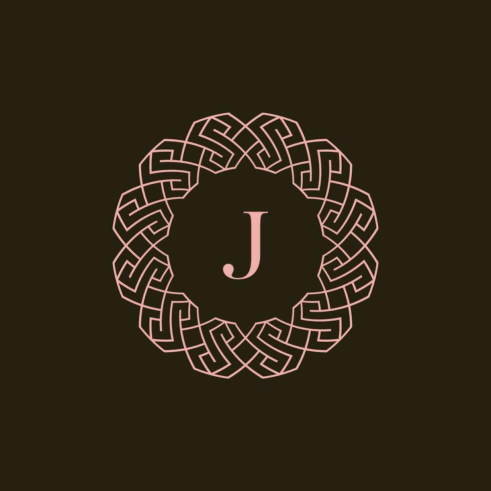 inicial letra j ornamental frontera circulo marco logo vector