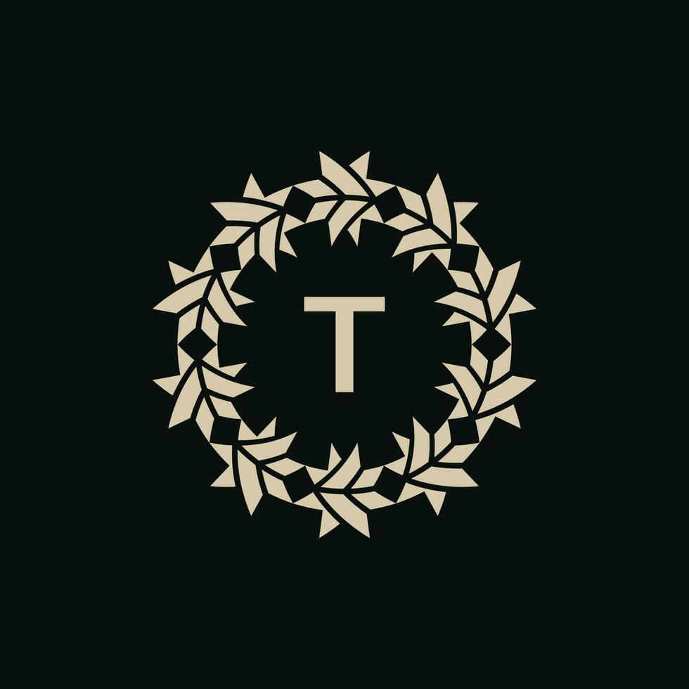 Initial letter T ornamental border circle frame logo vector