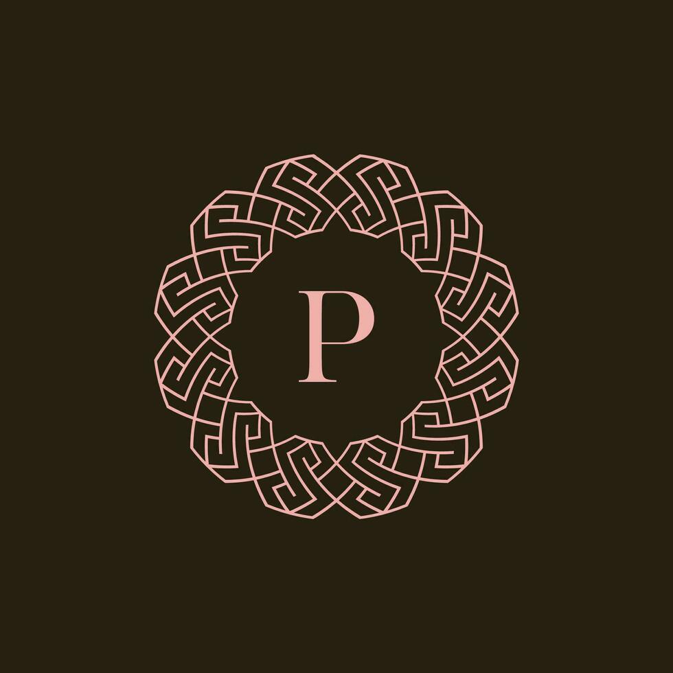 Initial letter P ornamental border circle frame logo vector