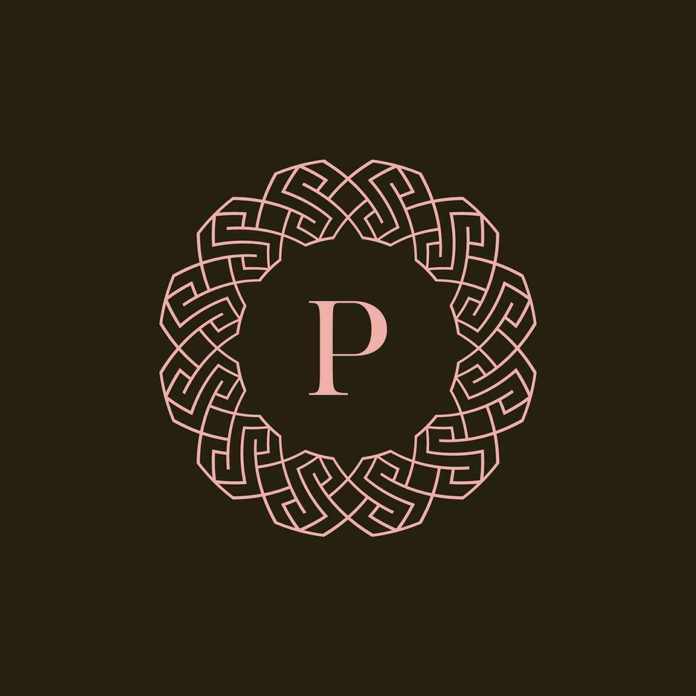 Initial letter P ornamental border circle frame logo vector