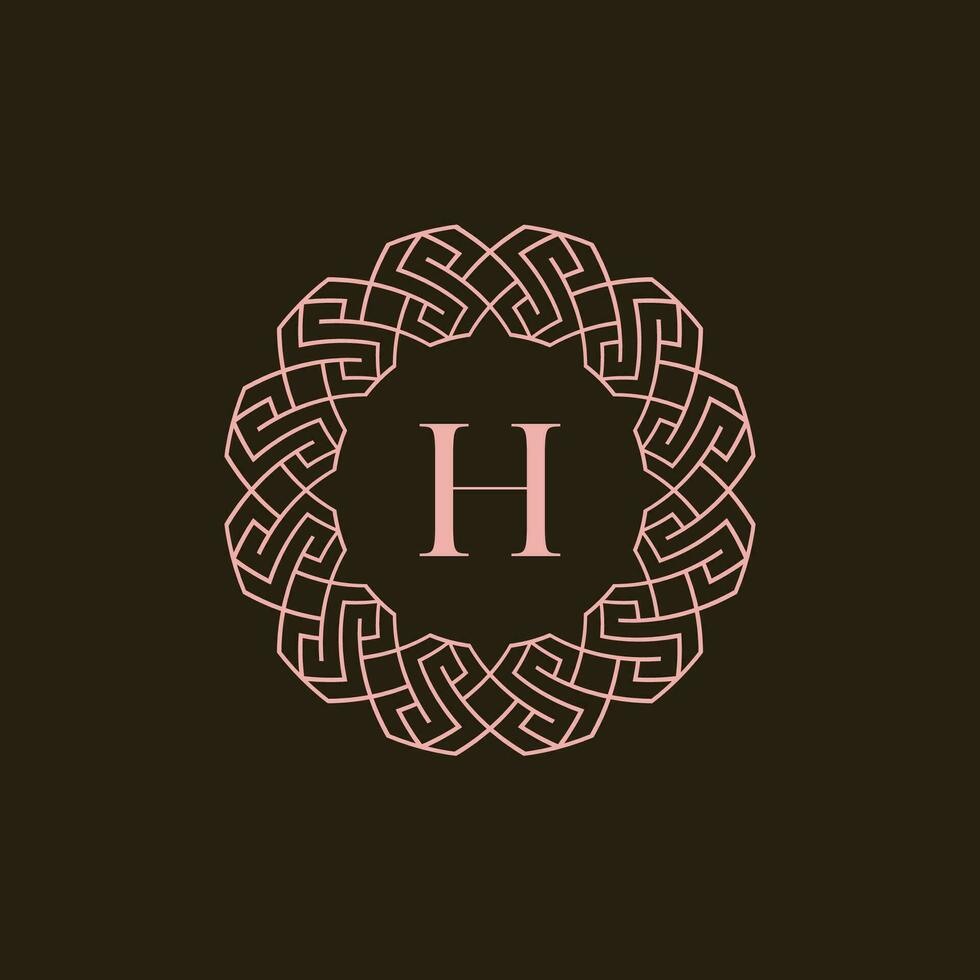Initial letter H ornamental border circle frame logo vector