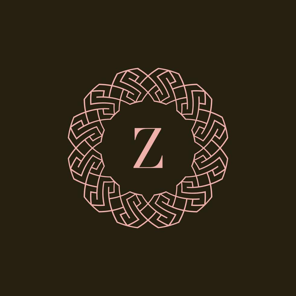 inicial letra z ornamental frontera circulo marco logo vector