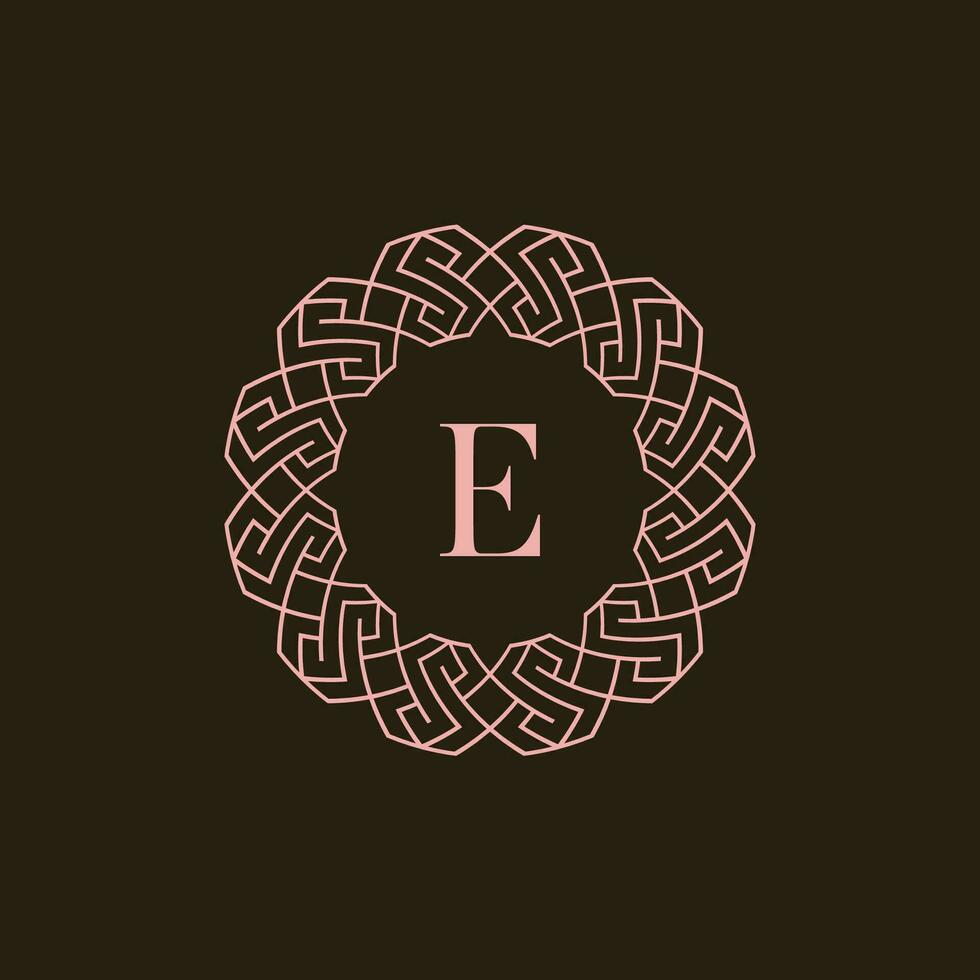 Initial letter E ornamental border circle frame logo vector