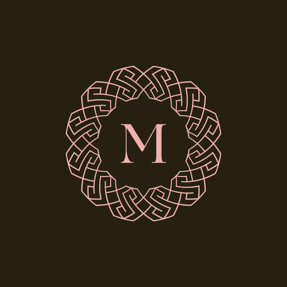 Initial letter M ornamental border circle frame logo vector