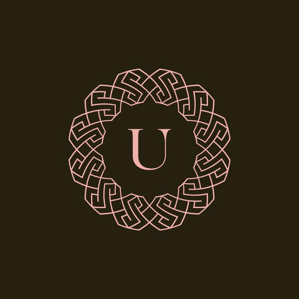 Initial letter U ornamental border circle frame logo vector