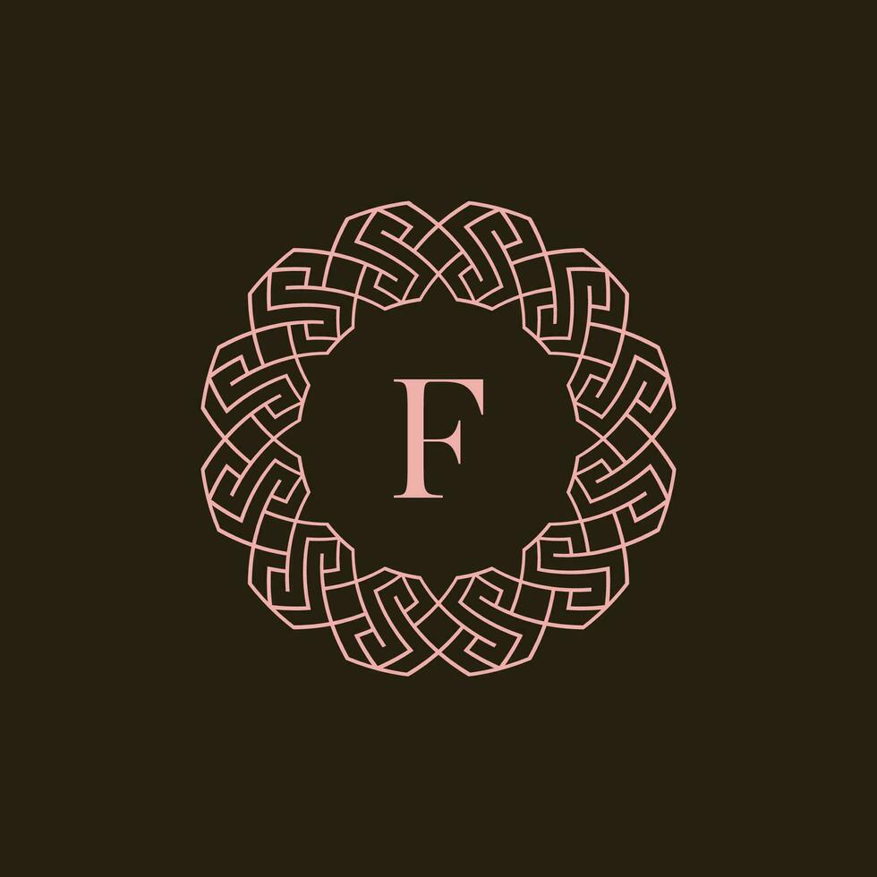 inicial letra F ornamental frontera circulo marco logo vector