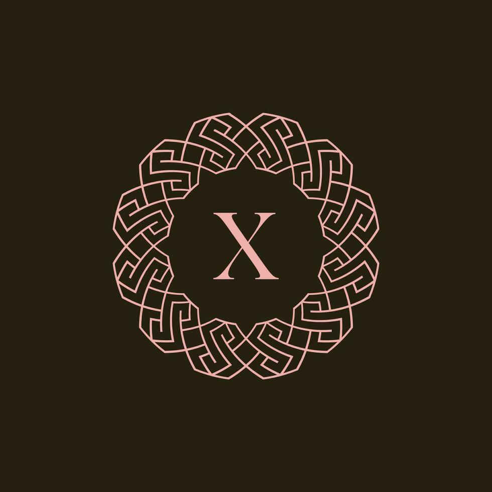 Initial letter X ornamental border circle frame logo vector