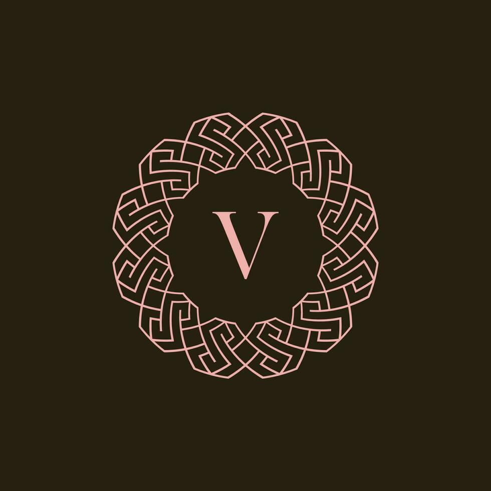 inicial letra v ornamental frontera circulo marco logo vector