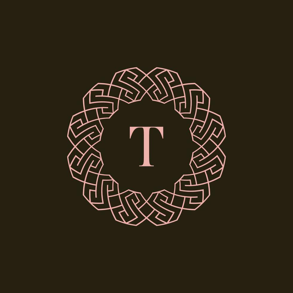 Initial letter T ornamental border circle frame logo vector
