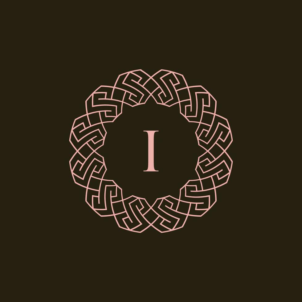 Initial letter I ornamental border circle frame logo vector