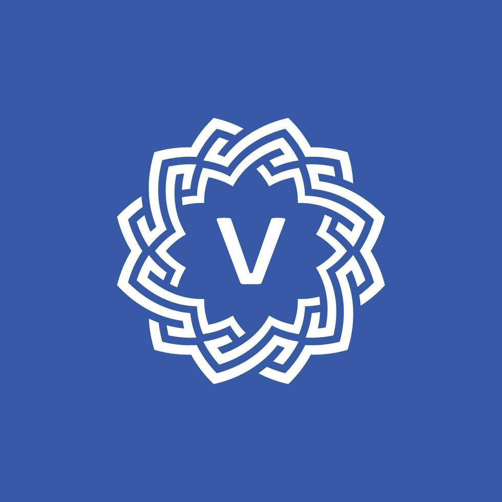 Initial letter V ornamental border circle frame logo vector