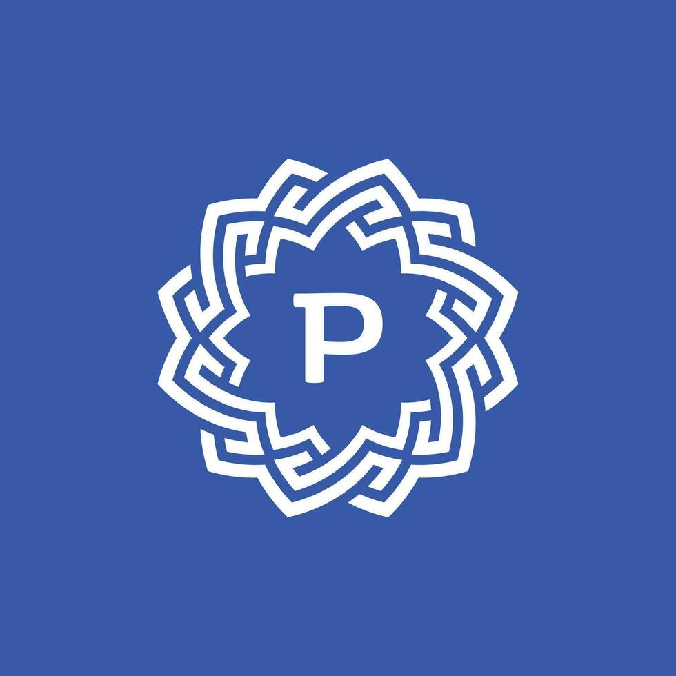 Initial letter P ornamental border circle frame logo vector