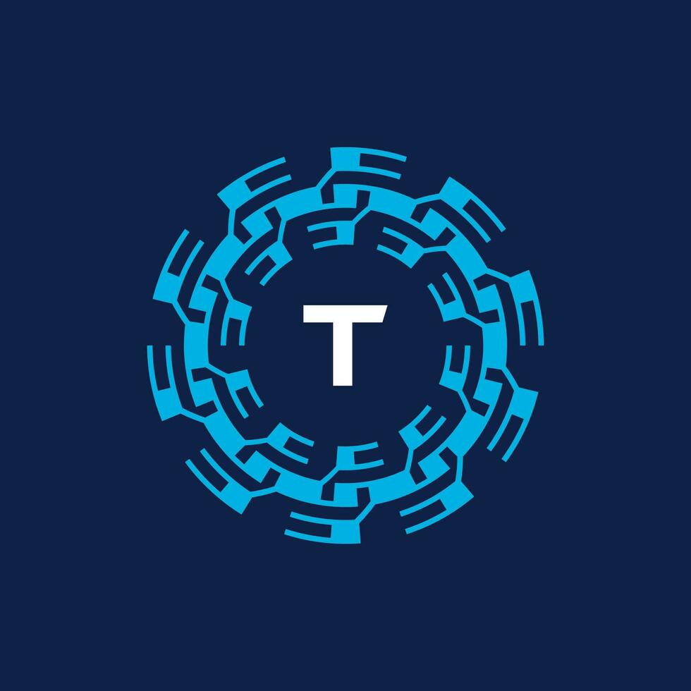 Initial letter T ornamental border circle frame logo vector