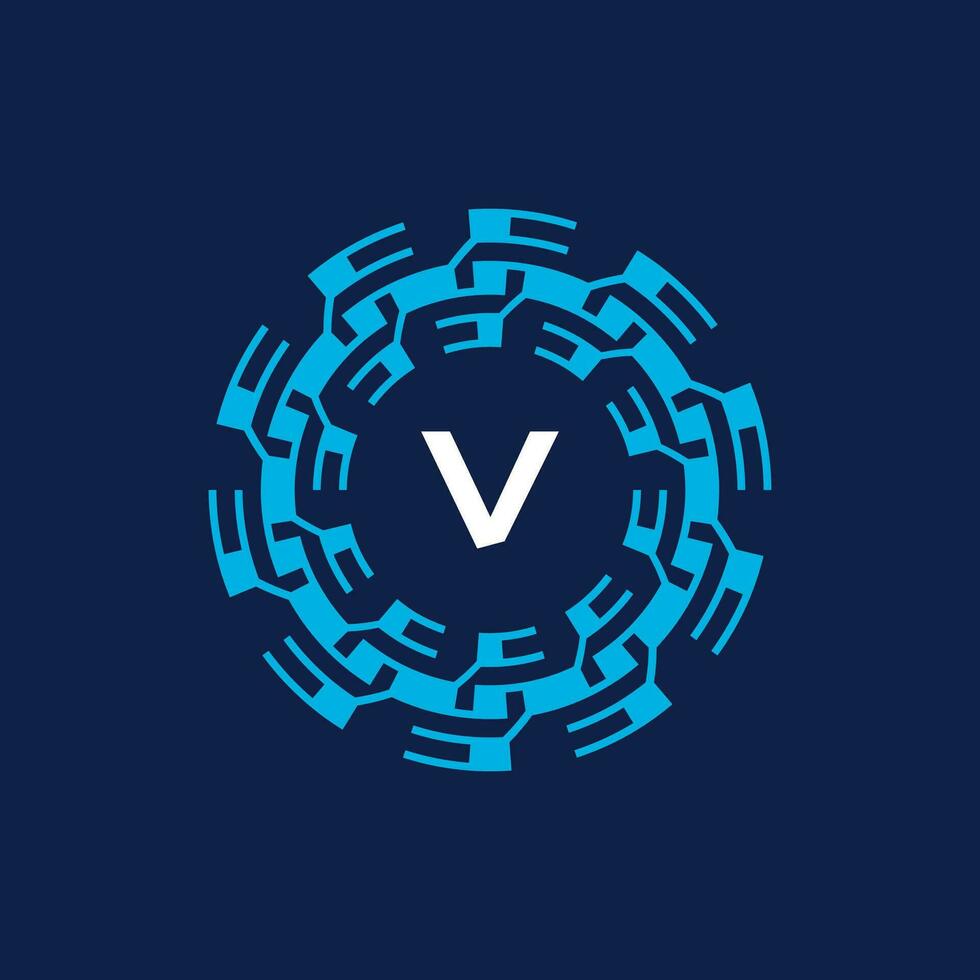Initial letter V ornamental border circle frame logo vector