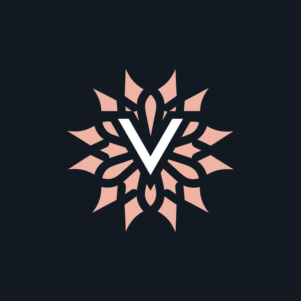 elegant and beautiful letter V flower blooming logo vector