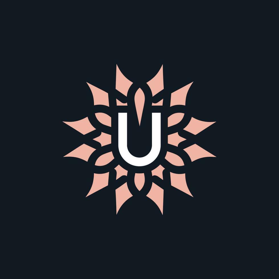 elegant and beautiful letter U flower blooming logo vector