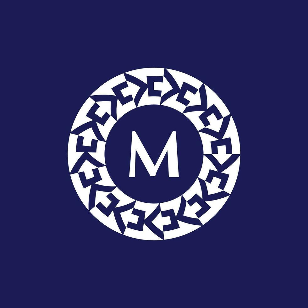 logo initials letter M. modern and elegant circle emblem. ornamental circular emblem. same pattern emblem vector