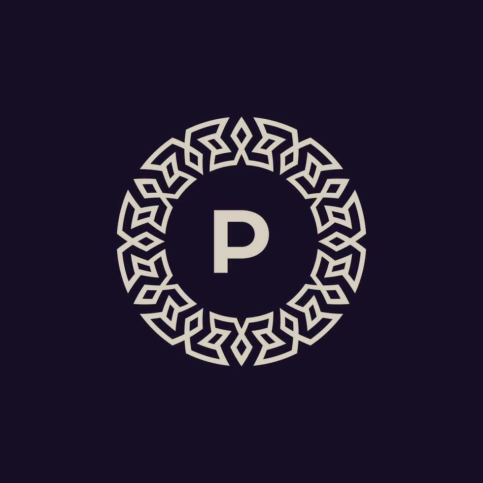 logo initials letter P. elegant and modern circle emblem. ornamental monogram emblem vector