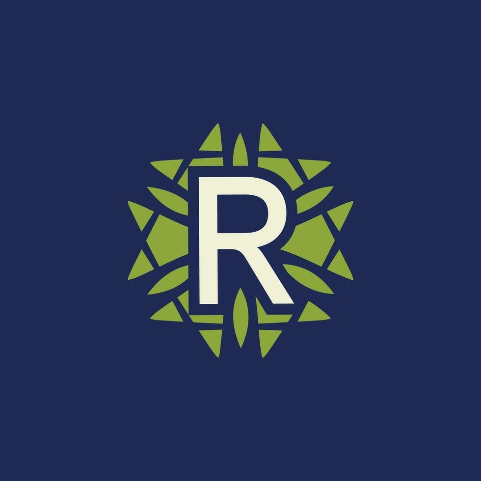 modern and natural letter R green leaves floral logo vector