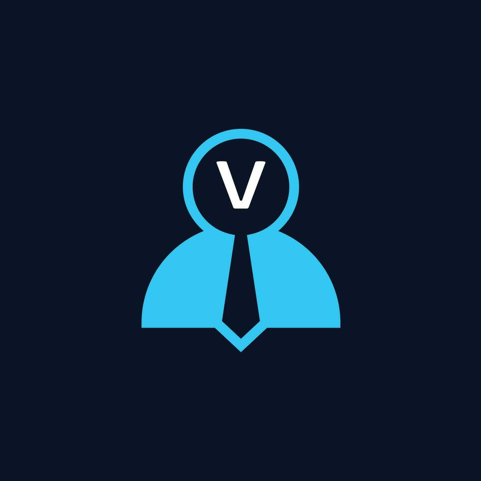 logo initials letter V. logo for job vacancies or employee recruitment. a combination of the human figure symbol, a magnifying glass, initials and a tie. vector