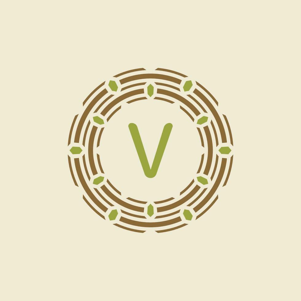 Initial letter V ornamental border circle frame logo vector