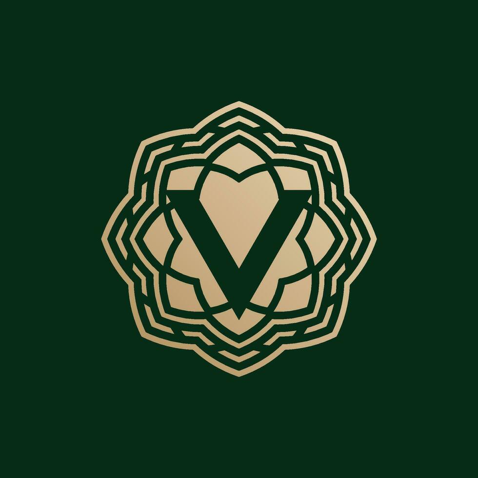 elegant and premium initial letter V symmetrical technology floral logo vector