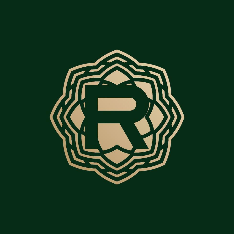 elegant and premium initial letter R symmetrical technology floral logo vector