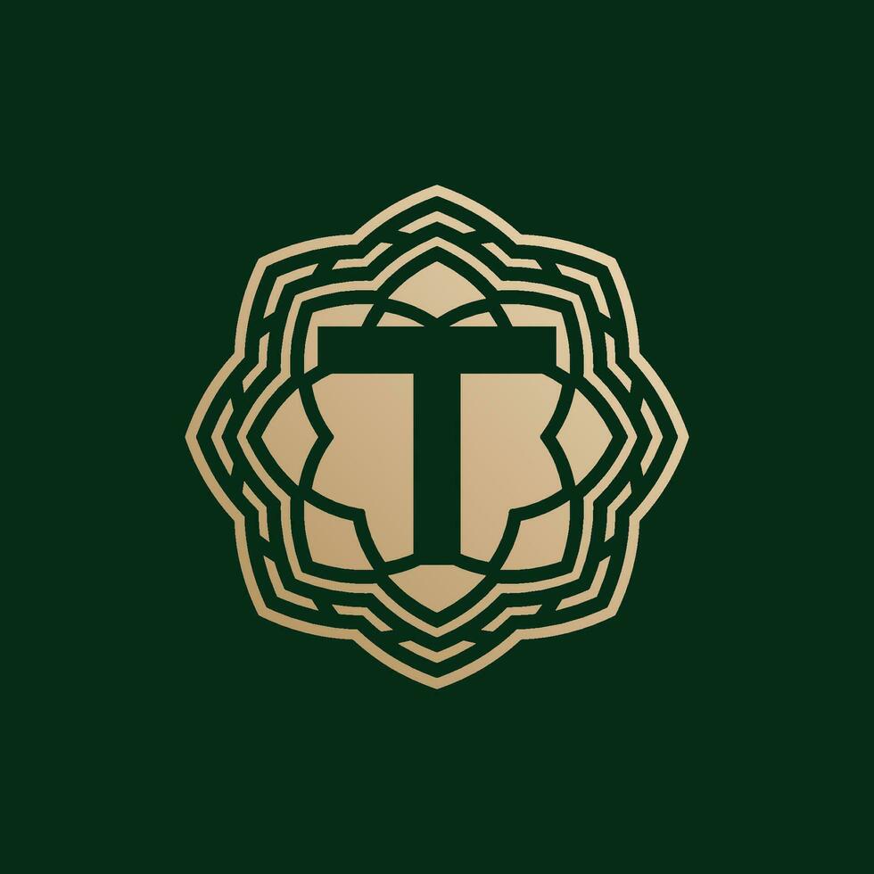elegant and premium initial letter T symmetrical technology floral logo vector