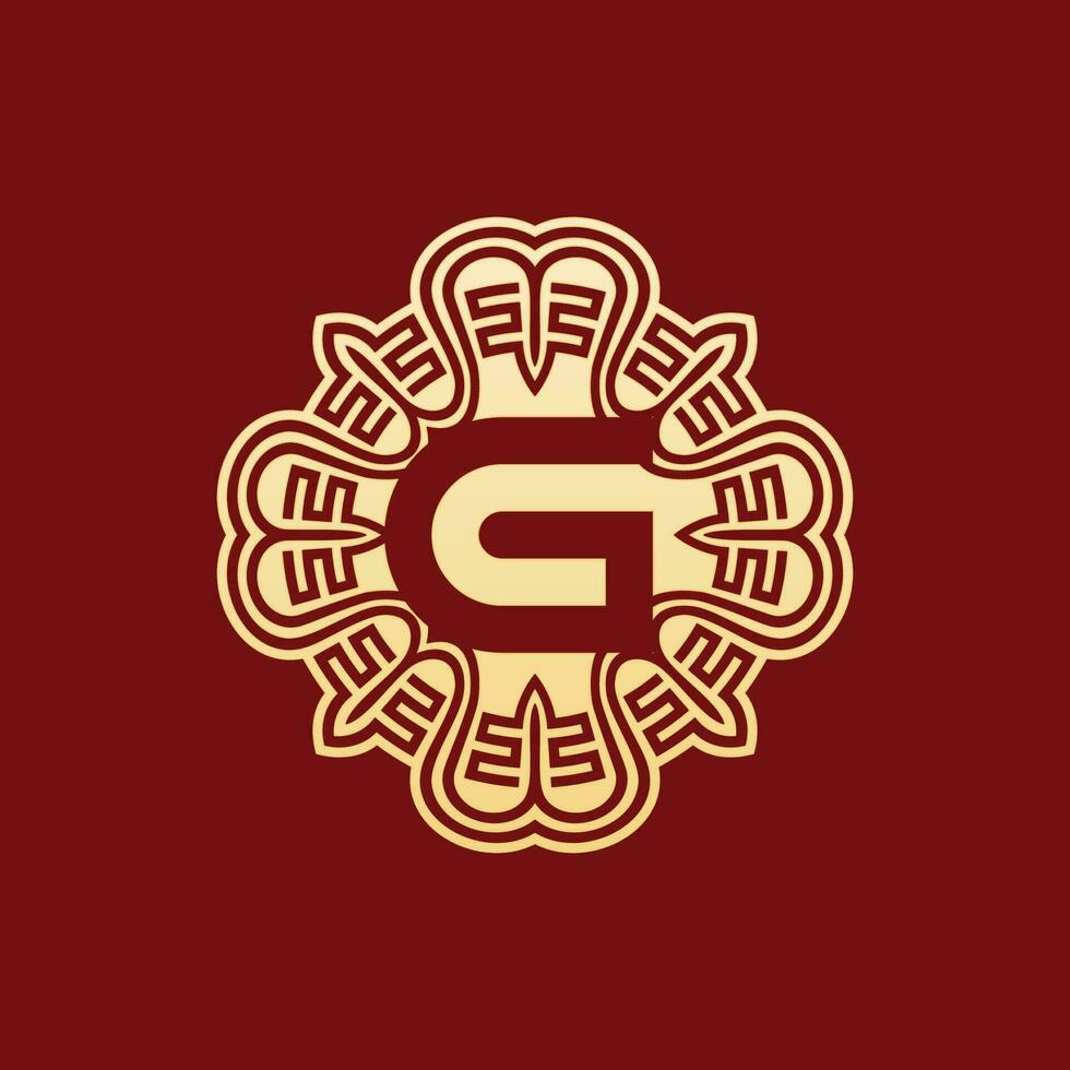 elegant and unique initial letter G oriental ornament alphabet emblem logo vector