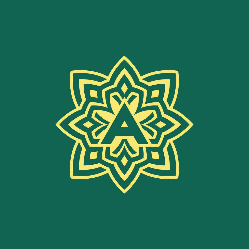 amarillo verde moderno y elegante inicial letra un simétrico floral estético logo vector